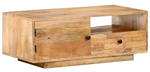 Tidyard Esszimmertisch Sideboard Couchtisch 1 Schublade 1 Tür Beistelltisch Wohnzimmertisch Kaffeetisch Sofatisch Teetisch Tisch 90x50x35cm,Massives Mangoholz mit feinem Naturholzfinish
