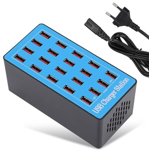 Caricatore USB Multiplo, Protezioni Multilivello Stazione di Ricarica a 20 Porte Multiporta Caricatore USB con Uscita Grande da 20A 5V per Smartphone, Tablet, Altro(Spina UE)