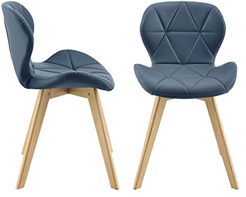 [en.casa] Esszimmerstuhl Älmhult 2-er Set 78x47x52 cm Kunstleder Buche Stühle Wohnzimmerstuhl Küchenstuhl Blau