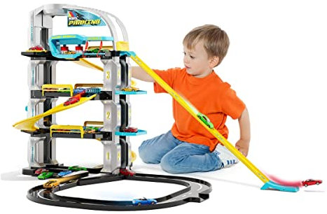 MOLTO | Kinderparkplatz auf 4 Etagen mit automatischem Aufzug, Hubschrauberlandeplatz Autowäsche, Schmierung, Tankstelle | Pädagogisches Spielzeug für die Entwicklung von Kindern | Ab 3 Jahren
