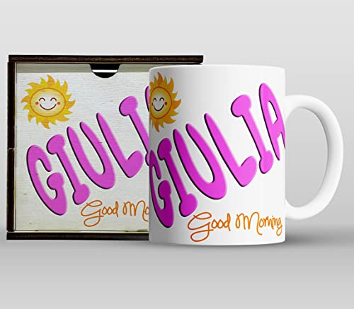 Vestipassioni Tazza Personalizzata con Nome in Ceramica con Contenitore in Legno Multiuso, Tazza Colazione con Scritta Nome Personalizzata, Made In Italy, Idea Regalo Personalizzato