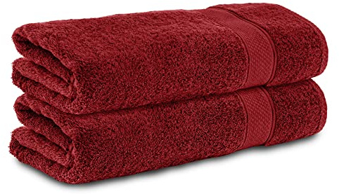Komfortec Juego de 2 Toallas 50x100 cm, 100% Algodón | Toallas de Baño Suaves y Muy Absorbentes, Certificación OEKO-TEX, Rojo