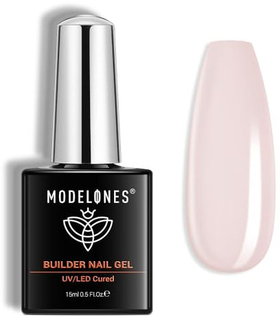 Modelones Gel Nail Polish Builder Nail Gel, Nude Pink Gel Builder for Nails, Hard Gel Builder Nail Strengthener Extension Gel Base Gel Rhinestone False Nail Tips Glue Gel in a Bottle 15ML Hard Gel