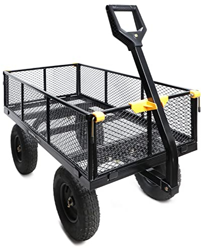 Olympia Tools Steel Garden Cart 1,000lbs 6-cu ft Utility Cart, Heavy Duty Wagon, with Removable Mesh Sides to Convert into Flatbed, Lawn and Utility Wagons Cart