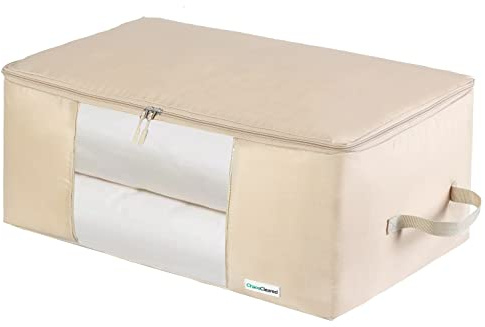 Comforter Storage Bag - Folding Organizer bag for King/Queen Comforters, Pillows, Blankets, Bedding/Quilt, Blanket, Duvet, Large Collapsible Organizers, 24x14x11 (Beige, 1-Pack)