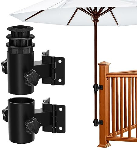 HAINAWANG Deck Umbrella Mount, Stainless Steel Patio Umbrella Holder, Heavy Duty Outdoor Umbrella Bracket Clamp, (Fit Max OD 2 inch), Multiple Mounting Options to Save Deck Space, Black