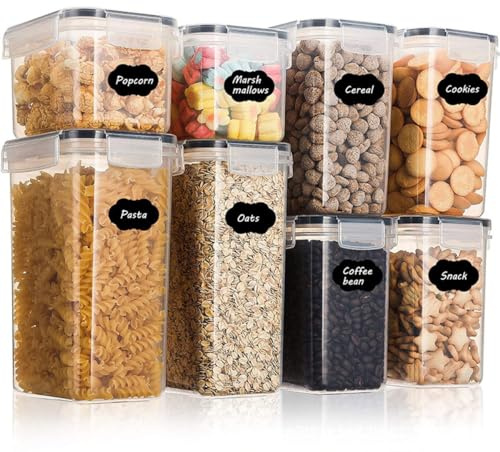 BSTMOME 8 Packs Airtight Food Storage Container, Cereal & Dry Food Storage Containers Ideal Kitchen Storage Bin for Cereal, Flour, Sugar, Nuts, Pasta - 4 Sizes