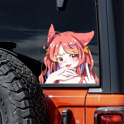 Nouiroy Anime Peeking Aufkleber (Naughty Fox, PVC, Glas) für Frauen - Doppelseitiger selbstklebender 3D-Cartoon-Mädchen-Aufkleber für Autos, Fenster, Stoßstangen, Computer, Laptop