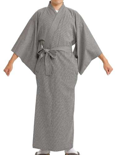 [Edoen] Japón YUKATA Kimono acolchado Sashiko para hombre, Negro -, Large