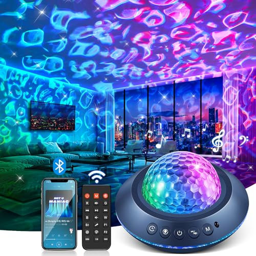COOLNIGHT Lux Ocean Lampe: Galaxy-Projektor mit 45 Lichtmodi, 15 weißen Sounds, HiFi-Bluetooth-Lautsprecher, Wasserwellen und Sternenhimmel