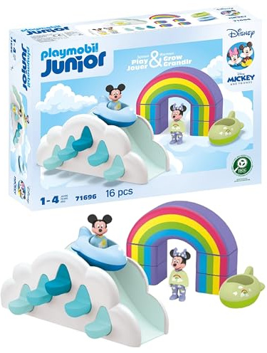 Playmobil 71696 JUNIOR & Disney: Mickey's & Minnie's Cloud Home, Mickey Mouse, made from over 90% plant-based plastics, gifting toy and fun role-play, playsets for children ages 12 months+