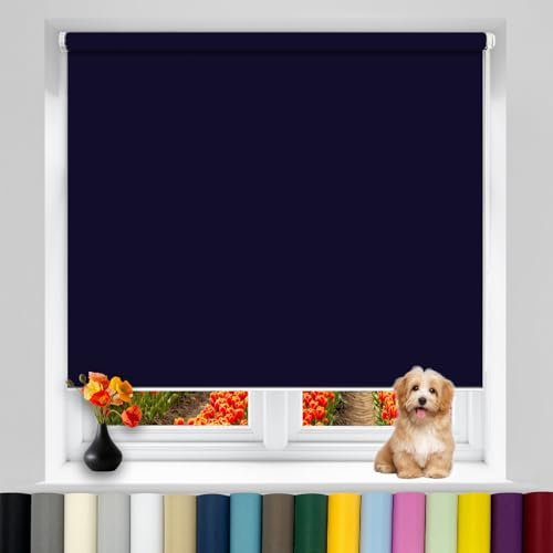 Thermorollo ohne Bohren 50 x 70 cm Fensterrollo Klemmrollo, Blickdicht Zebrarollo Rollos Sonnenchutz Sichtschutz und Sonnenchutz für Fenster & Tür, Blau