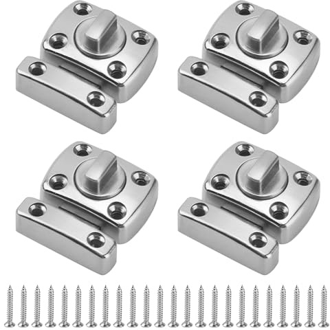 SINJEUN 4 Pack Rotate Bolt Door Lock, Stainless Steel Bathroom Protection Rotate Bolt with 24 Screws Rotate Lock Gate Latches Bolt for Cabinet Drawer Furniture Home, Silver