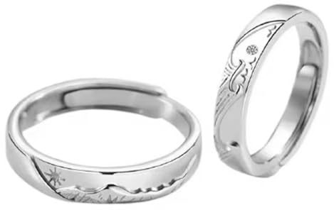 Bagues De Couple Réglables Montagnes Et Mer, Ensemble De Bagues De Fiançailles De Promesse Assorties Pour Son Amour Et Son Amour Pour Hommes Femmes, Cadeaux Pour La Saint Valentin Noël,Blanc,Taill