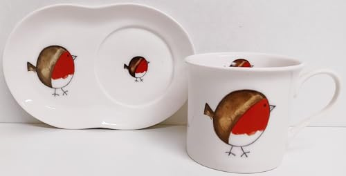 Simply Red Fat Robin TV Tray Bone China Mug 250 ml 8 fl oz and Tray Hand Decorated UK