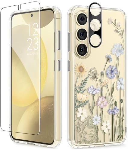 GVIEWIN kompatibel mit Samsung Galaxy S24 Hülle 6,2 2024, mit Displayschutz Schutzfolie + Kamera Schutzfolie, Anti-Gelb Blume Klar PC + TPU Dünn Stoßfest Kratzfest Handyhülle (Lebendiger Frühling) | Anti-Gelb,PC + TPU,Dünn,Stoßfest,Kratzfest,Militärschutz,Frauen Handyhülle 6,2 2024,Lebendiger Frühling