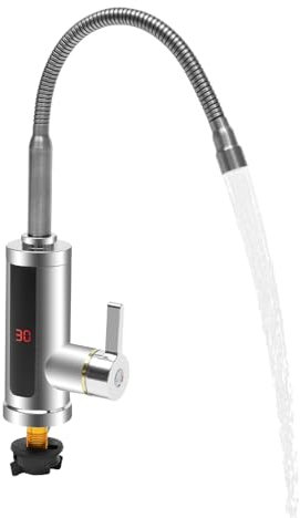 HuKaiL Calentador de agua eléctrico de 3000 W, 220 V, grifo giratorio de 360 °, acero inoxidable, cocina con indicador de temperatura LED, grifo eléctrico para cocina, baño, 6 x 41 x 6,5 cm