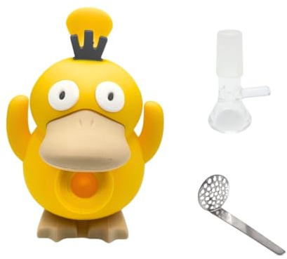 Masenyee 12cm Mini Yellow Duck Silicone Bong with 14.5mm Bowl and 12mm Strainer, Compact to Carry, Chillum Silicone Water Pipe, Easy washing-Duck Yellow