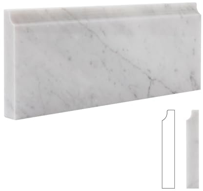 Adolif Carrara White Marble Baseboard Trim Molding, 4.5X12 Polished Wall Base Moulding for Kitchen Bathroom Wall Floor Shower, 4 Pcs