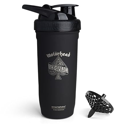 Smartshake Rockband Reforce Protein Shaker Edelstahl 900 ml | 30 oz – Auslaufsicherer Schraubdeckel – BPA-frei – Nicht isoliert – Unisex Gym Shaker Edelstahl – Motörhead, Ace of Spades