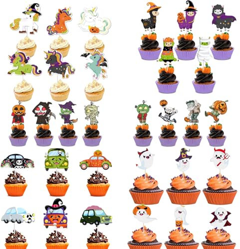 31 Stücke Horror Deko Halloween Muffin Lustige Geister Cupcake Topper Kuchendekoration Zombies für Party Kuchen Desserts und Süßigkeiten