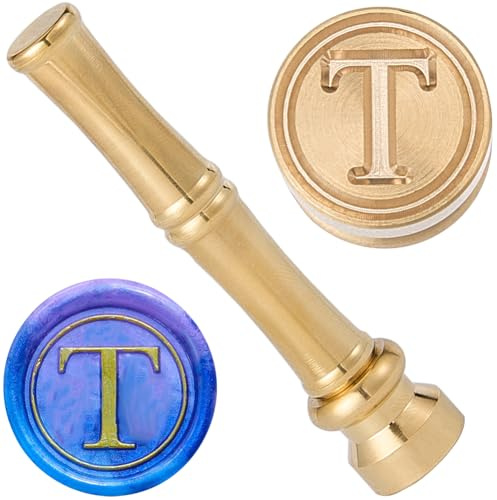 craspire Wachssiegelstempel Buchstabe T Mini Siegelwachsstempel Aus Messing 15mm Goldenes Metall Retro Vintage Alphabet Anfangsstempel Mit Bambusstabgriff Für Karten Umschläge Hochzeitsfeiern