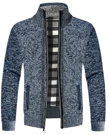 NOROZE Cardigans för herr | Plain Knit Cardigan Full Zip Up Sweater | Ståkrage med 2 sidfickor Långärmad kofta | Vinterkappa stickad tröja | Vanliga fritidsstickade ytterplagg koftor