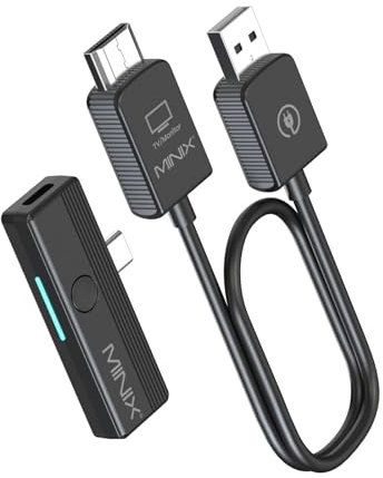 MINIX C1 Plus Trasmettitore e ricevitore HDMI wireless, estensore wireless HDMI portatile con connessione 2,4 G/5 GHz, Plug & Play per iPhone15+/laptop/PC/TV/Box/proiettore, 50 m