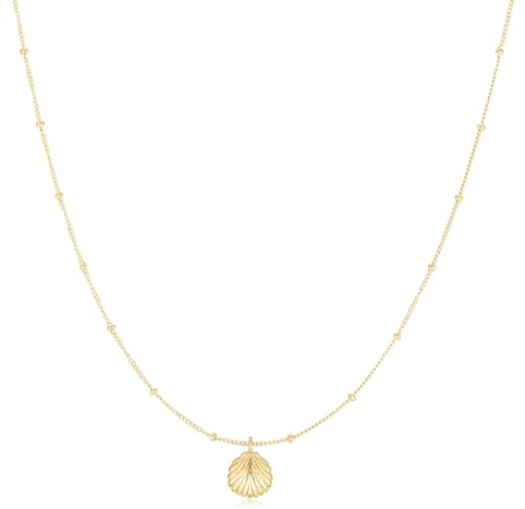 MARLION JEWELS Kette für damen mit kostbaren Perlen und einer Muschel. Halskette aus vergoldetem/versilbertem Chirurgenstahl ideal als Geschenk. Schmuck Damen (Vergoldung)