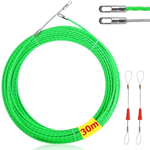 Sonda pasacables, 30 m Extractor de cables para electricista con 2 muelles de guía, 4 mm Sonda Electricista Cable Extractor Cables para dispositivos Threader conducto Rodder (verde)