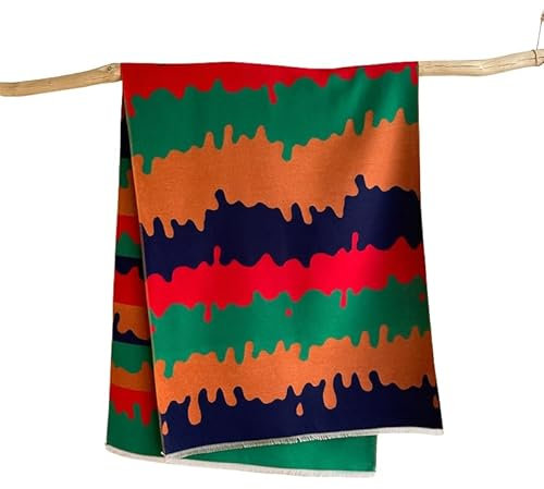 Keninll Damen Schal Kaschmir Schal Fransen Bunt Patchwork Fließende Wellen Winter Mode Decke Weich Warm und Bequem, Orange, Square