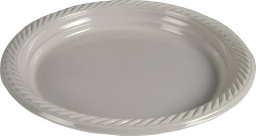 ABENA Platos reutilizables | Ø23 cm | Paquete de 25 | Gris claro | PP | Juego de platos grandes irrompibles | Platos llanos de plástico | Juego de platos de plástico duraderos | Platos reutilizables