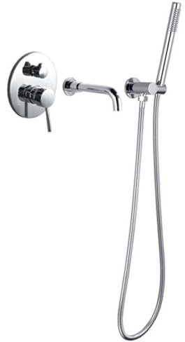 Miscelatore Doccia Incasso Cromato Rubinetto per Vasca da Bagno con Deviatore Kit Doccia con Soffione e Doccetta