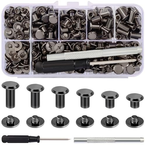 150 Juegos de Tornillos Chicago, 4/5/6/8/10/12 mm Remaches Tornillo Encuadernacion, Remaches para Cuero para la Artesanía de Cuero DIY Bolsa de Ropa, Zapatos, Libros y Decoración