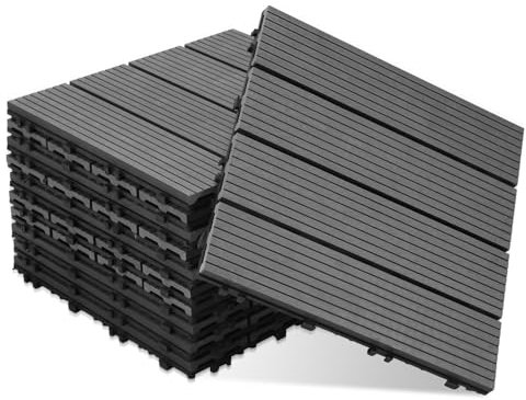 ISOISL 11er Set WPC Terrassenfliesen, 30x30cm Balkonfliesen Klickfliesen, WPC Fliesen für 1m², Bodenbelag mit Drainage, Terrassendielen Wasserfest Korrosionsbeständig, für Balkon Terrasse, Anthrazit