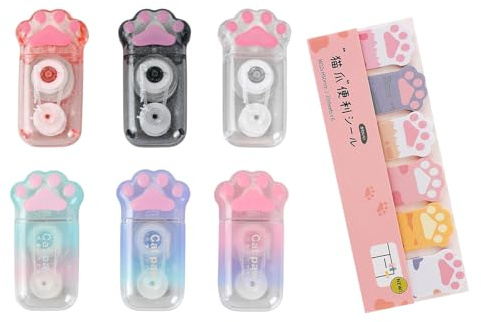 Azonelife 6 Pezzi Mini Correttore a Nastro con Design Carino Zampa di Gatto, 6MX5Mm, Bianchetto per Scuola, Ufficio e Casa, Nastro Correzione Pulita e Precisa, Note Adesive e Astuccio per Bambini