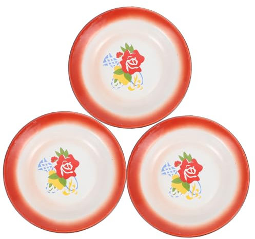 SOIMISS 3 Piezas Placa De Esmalte Bandeja Para Servir Platos y Bandejas Para Servir Alimento Atender Bandejas Para Empanar Bandeja Para Servir Al Aire Libre Esmalte De Hierro Rojo