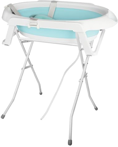 XANNI - Bañera de bebé plegable con soporte, bañera portátil para bebé, bañera de viaje portátil para bebés y niños de 0 a 24 meses, dispone de agujeros de drenaje