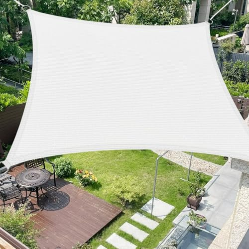 Vela Ombreggiante 3 x 4 m Rettangolare Protezione Solare Anti UV HDPE Traspirante Tenda da Sole Parasole con Fune per Giardino, Terrazza, Piscina (Personalizzabile), Bianco
