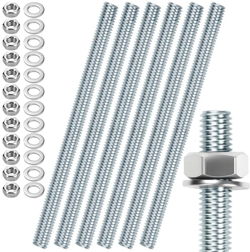 6 Stück Gewindestange M8 Gewindestangen M8 X 200mm Gewindestab Gewindebolzen Verzinkter Stahl Gewindestifte Blaues Zink Gewindestäbe mit 12pcs Sechskantmutter und 12pcs Unterlegscheiben