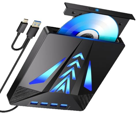Kfwfuaee Unidad de disco externo para ordenador portátil 6 en 1 USB reproductor de disco duro externo con ranura para tarjeta 3 USB 2.0 1 conector USB 3.0 para portátil