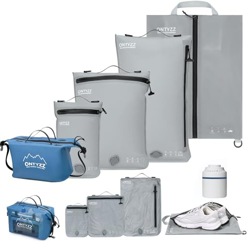 Organizer per Valigie Compressione Cubo Imballaggio Set di 5 Riutilizzabile TPU Sacchetti Sottovuoto con IPX8 Impermeabile Cerniera Sacchetti Sottovuoto per Vestiti Biancheria Intima Calzini Scarpe