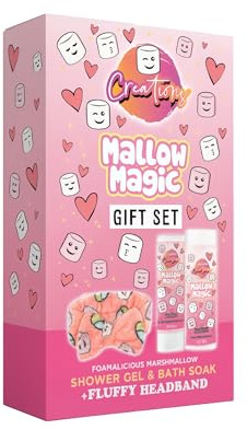 Marshmallow Magic Bath Gift Set with Shower Gel Bath Soak and Fluffy Headband for Women Teens and Girls | Sweet Scented Self Care Set for Relaxing Spa Experience and Pampering Bath Routine