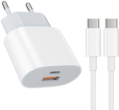 Chargeur Rapide USB Type - C 25W Adaptateur de Charge Alimentation Chargeur USB Type - C 15W avec câble de Charge Rapide 2M (Blanc) pour: iPhone 17 16 15 Pro/Max/Plus Samsung Galaxy s25 S23 s22