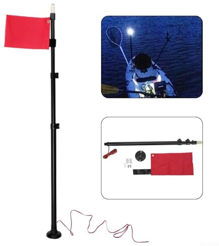 Yuanpgky Aluminium-Fahnenmast mit Nylon-Sicherheitswimpel für Kanu, Boot, Teleskop, 130 cm, Outdoor-Wassersport-Zubehör mit Basis-Montageset
