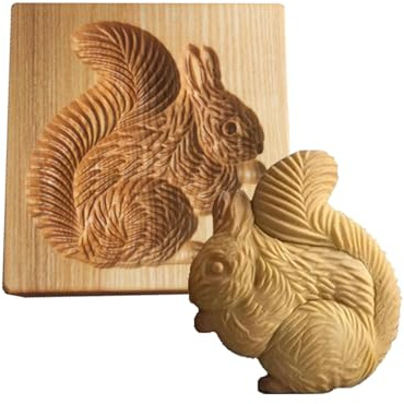 YIHAOH Squirrel Moldes de Madera para Galletas, Moldes de Madera con Forma de Animales, Molde para Galletas con Forma de Ardilla Tallado en 3D, Aptos para Pascua, Navidad Y Fiestas