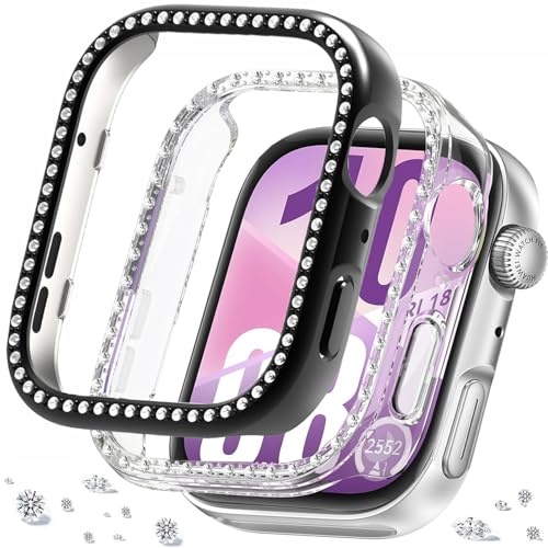 DEALELE [2-pack klockfodral kompatibelt med Huawei Watch FIT 4, glitter strass diamant PC skyddande hölje ersättning klockor skyddskåpa tillbehör för män kvinnor (svart + transparent)