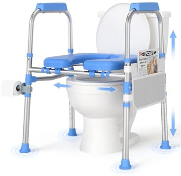FITGOT Padded Toilet Seat Riser for Seniors FSA/HSA Eligible, Adjustable Safety Frame Raised Toilet Seat with Handles, Heavy Duty Bariatric Recovery Elderly Assistance Products, Fits Round & Elongated