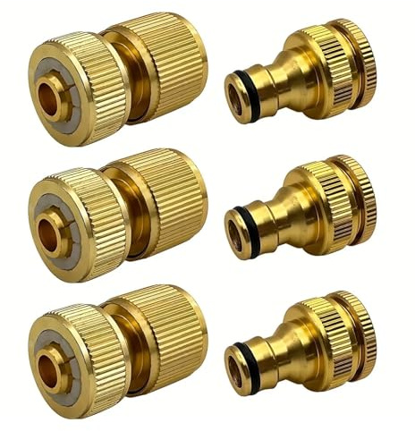 Xuro Juego de 6/12 conectores de manguera de aluminio estándar de la UE: conexión de grifo de 1/2'' y 3/4'' + conexión rápida de 1/2'' (13-16 mm) for tuberías de jardín.(Brown)