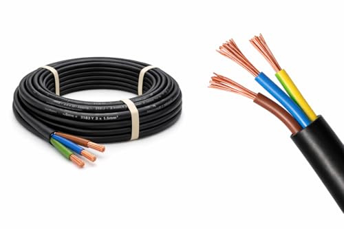 3183Y Black 3 Core Flexible Cable – PVC Insulated Mains Flex (3G Electrical Flex, Cut Length) 0.75mm